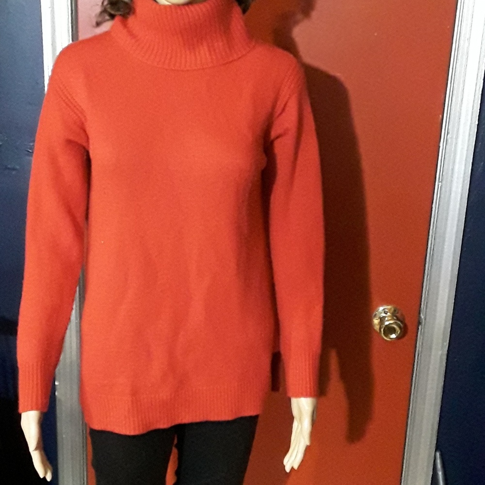 J. Crew red turtleneck sweater w/ side slits S